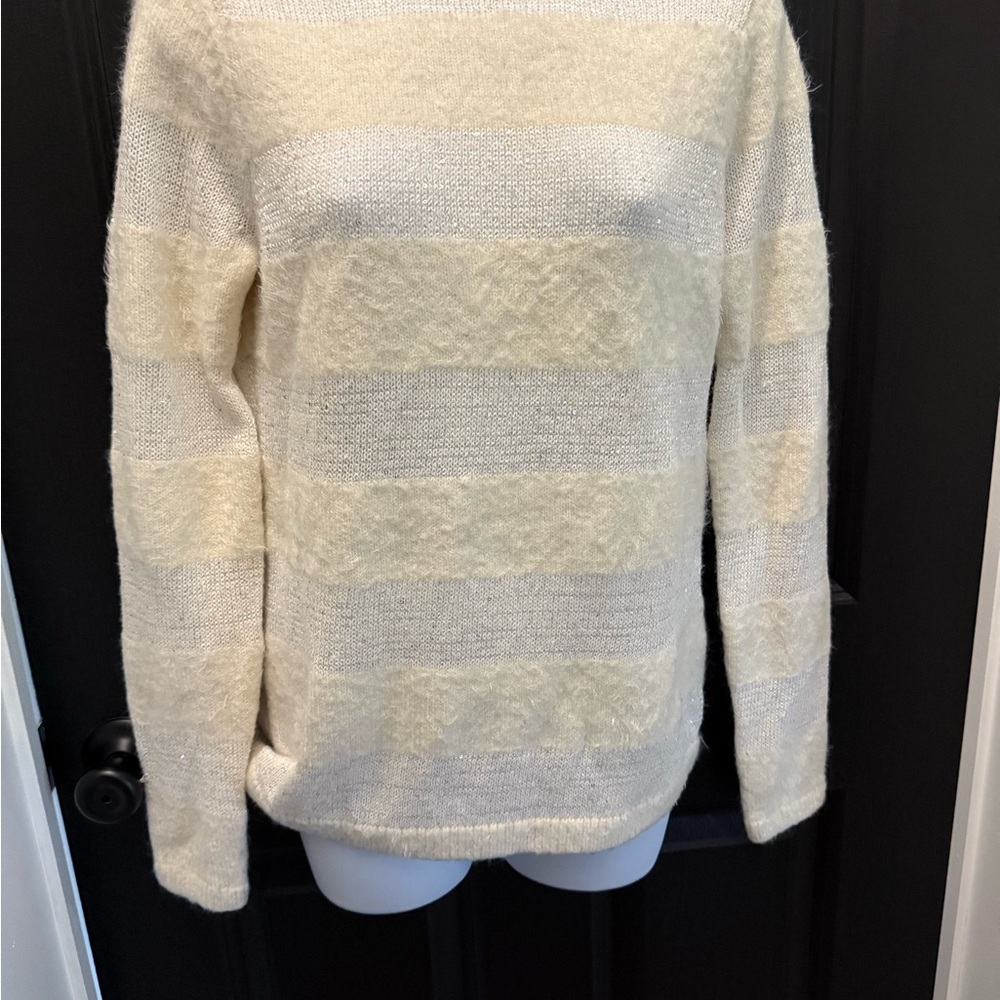 LOFT Cream and White Striped Sweater